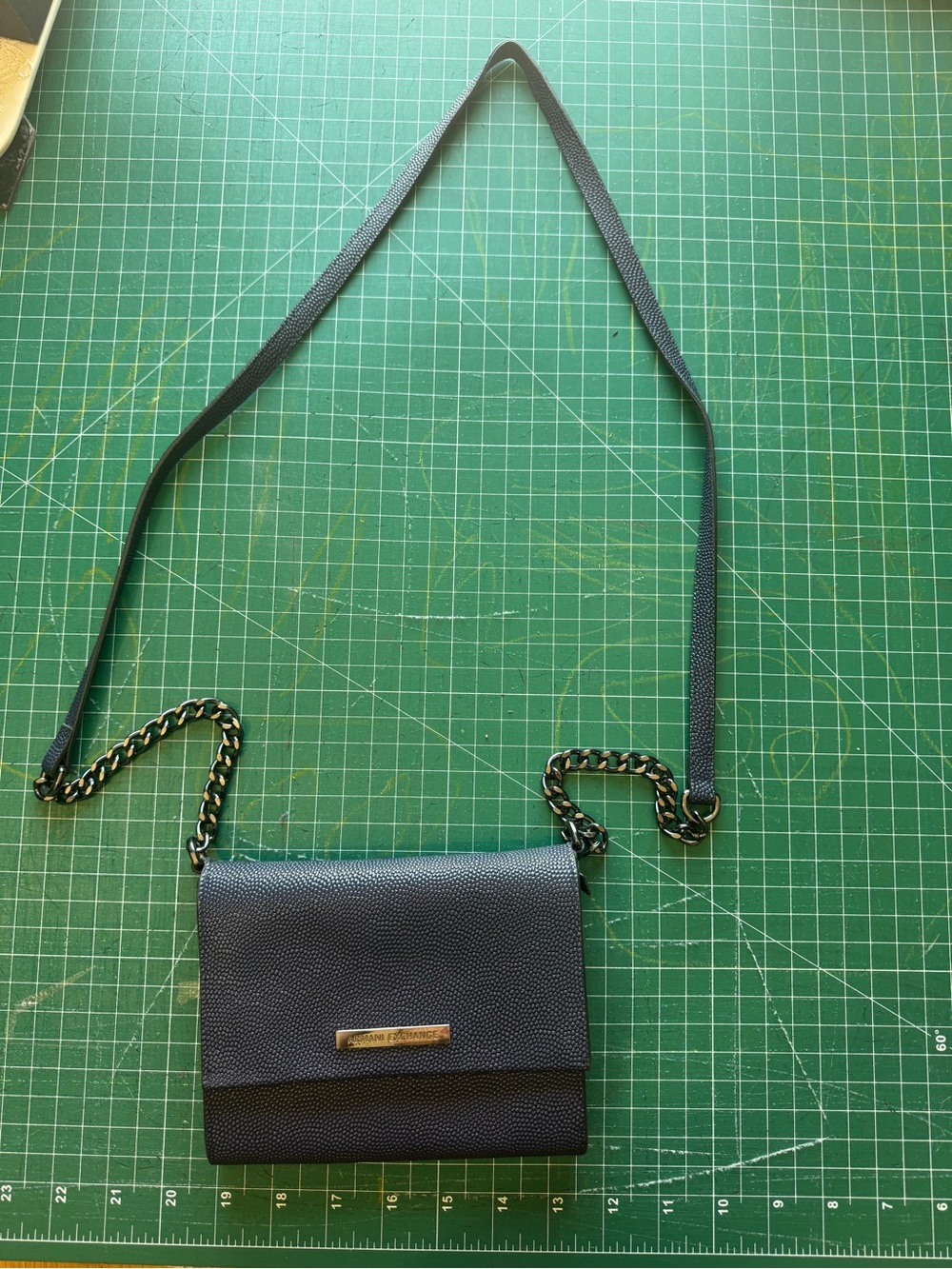 Armani Exchange Pebbled Leather Crossbody in Dark Navy with Chain Strap